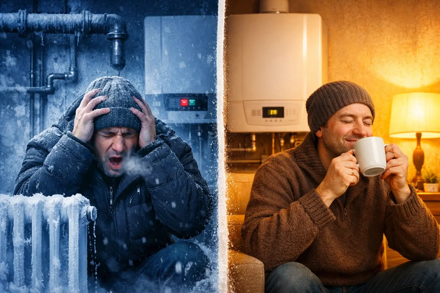 cold home clothing vs cozy warm heating room