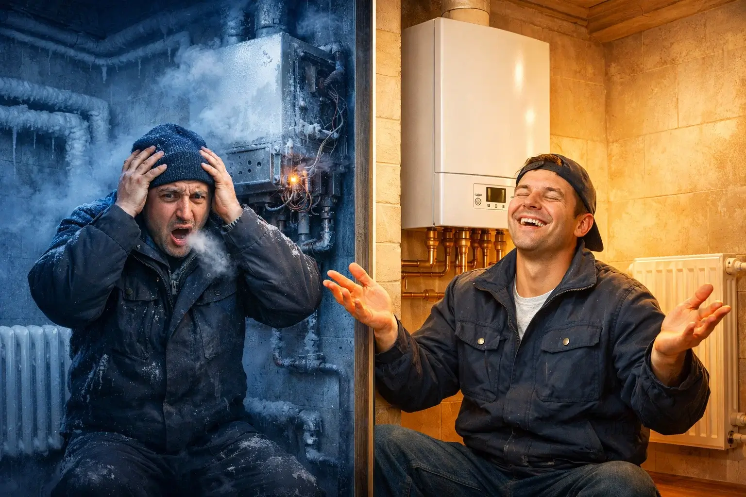 noisy broken boiler vs quiet working heating system